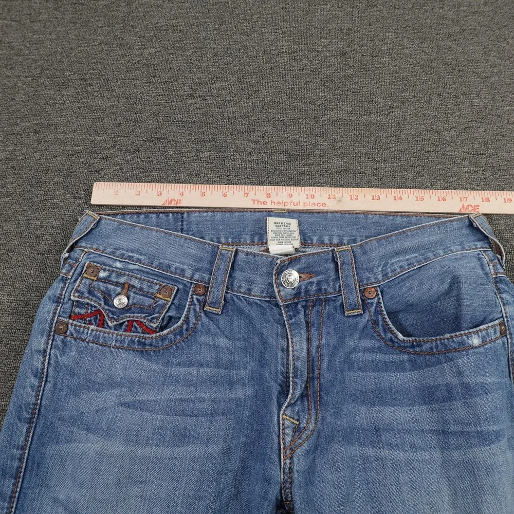 True Religion Jeans Mens 34 Blue Straight World Tour Horseshoe Stitch 34x29